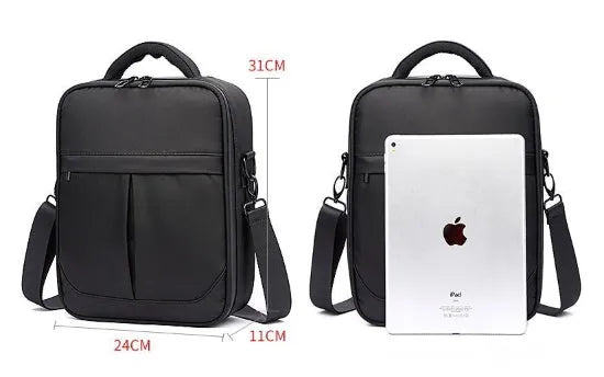 Black Oxford fabric men's messenger bag with shoulder strap