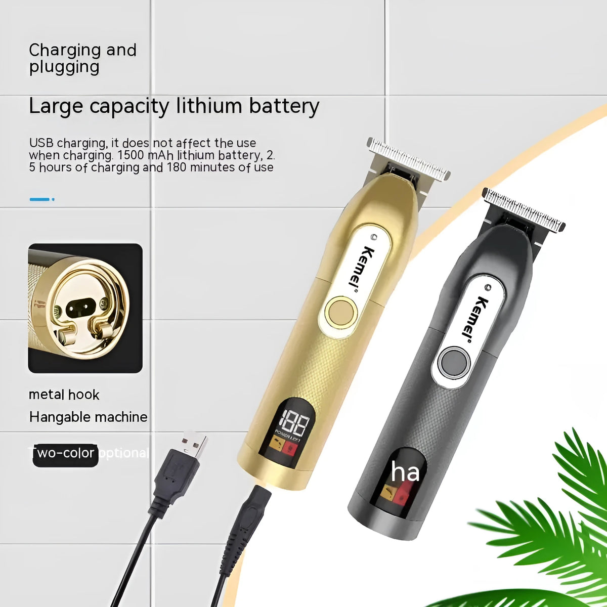 LCD digital display USB high power electric hair clipper with three limit combs 1mm 2mm 3mm rechargeable