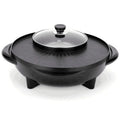 Black multifunction electric hot pot grill with aluminium alloy pot and wave plate baking tray