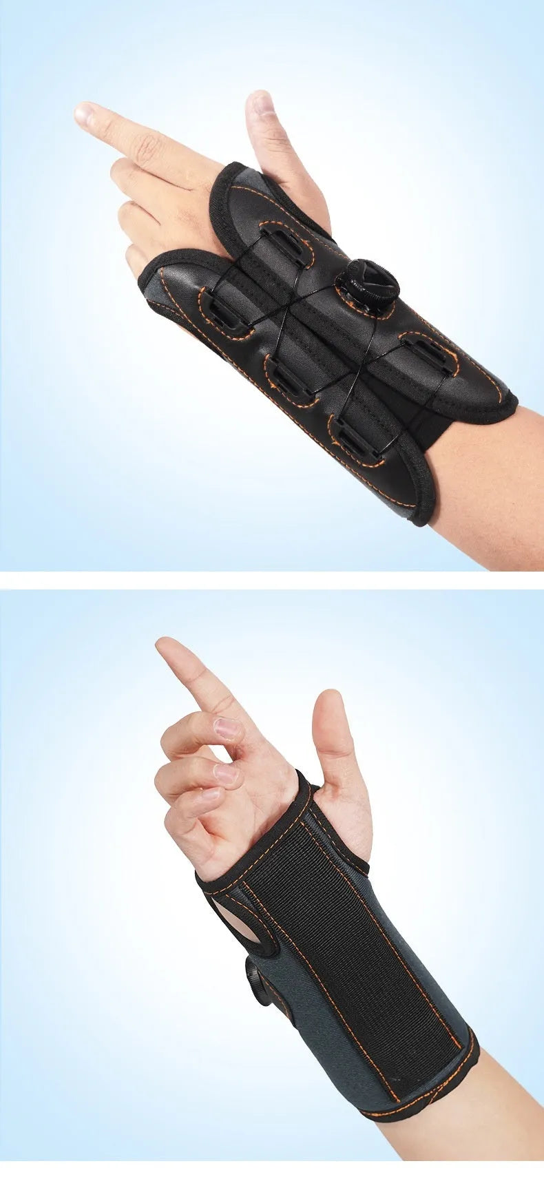Black adjustable athletic wristguard with rotating pressure system on a flat surface
