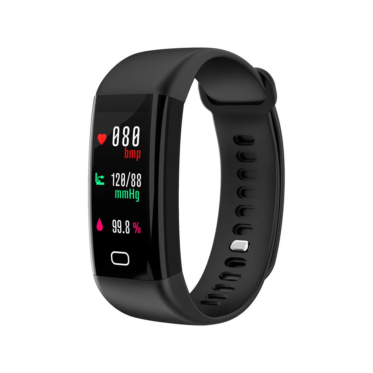 Big screen smart band fitness tracker with colourful strap options on wrist.