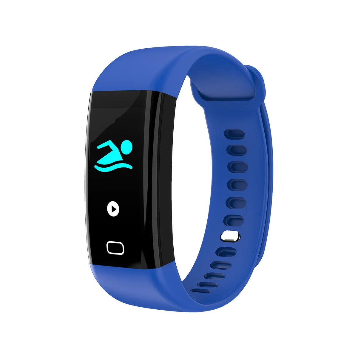 Big screen smart band fitness tracker with colourful strap options on wrist.