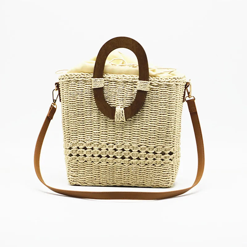 Women's woven straw handbag, square vertical, 26x11x23 cm, camel or milky white, single strap