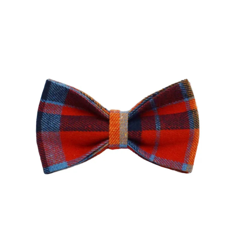 Four-piece dog accessory set with collar, leash, bow tie, and vest in cloth material