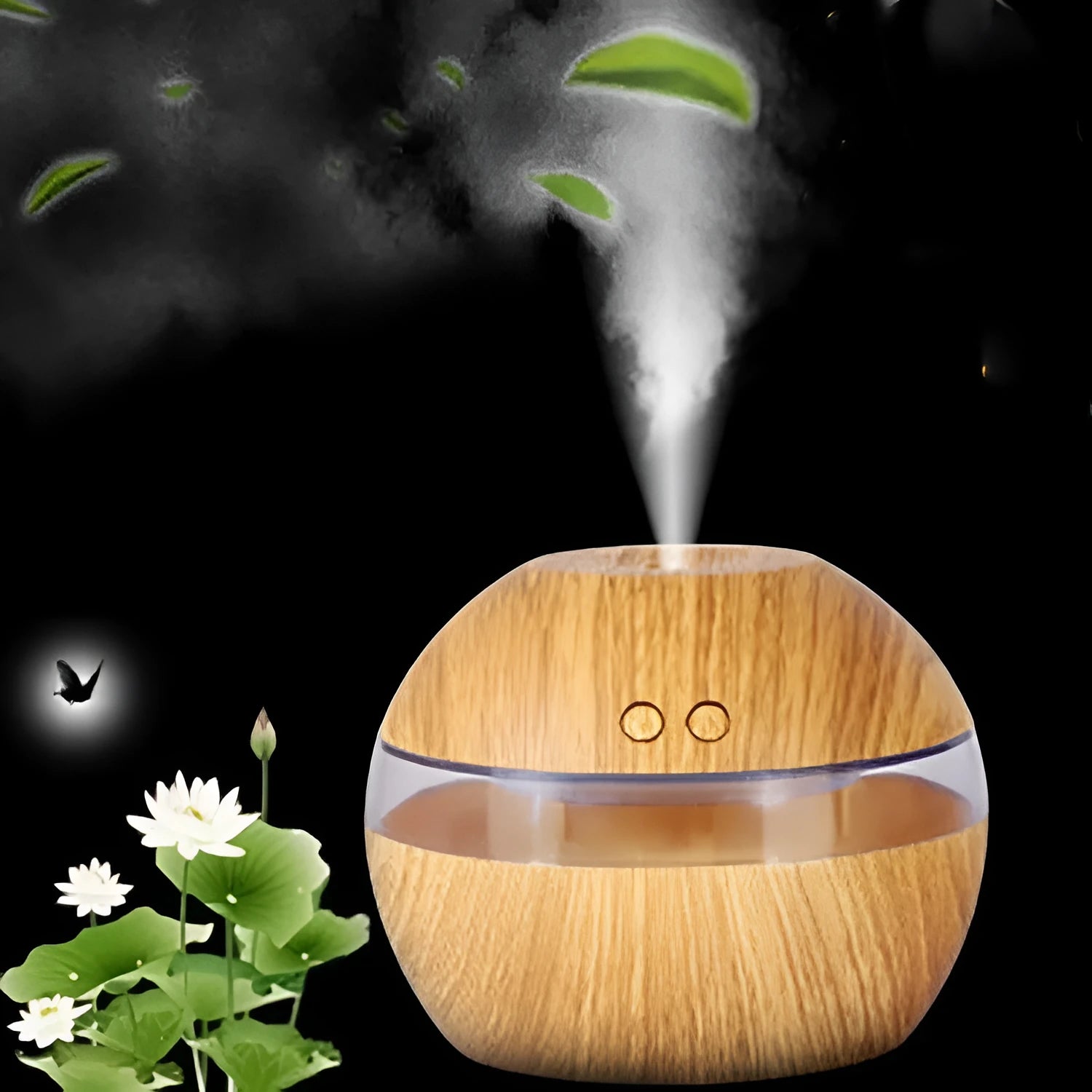 Brown wood grain USB humidifier with 200ml water tank on desk
