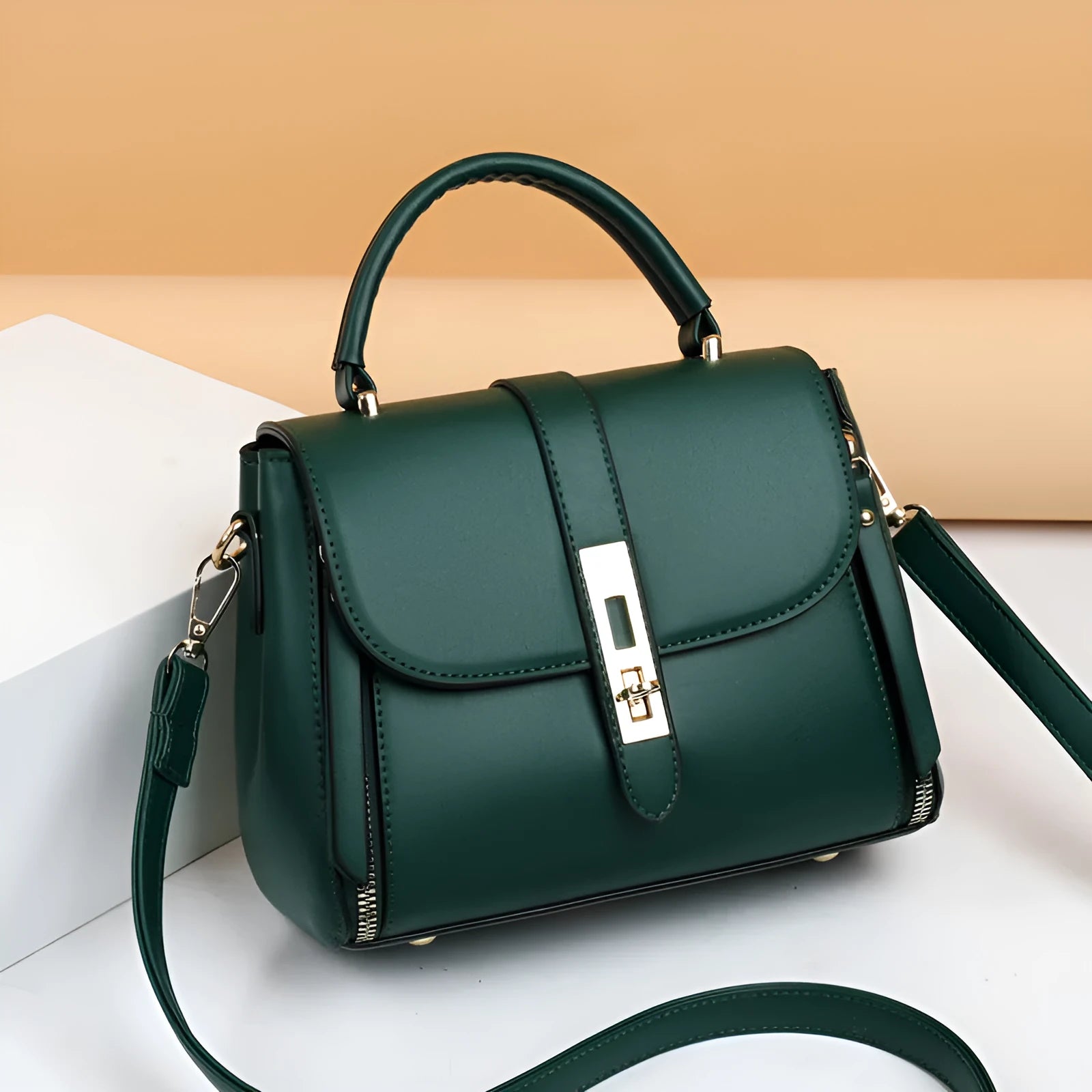 Women's square vertical messenger bag in soft PU leather with adjustable shoulder strap