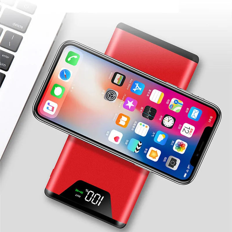 20000mAh metal wireless charging power bank in black with USB ports
