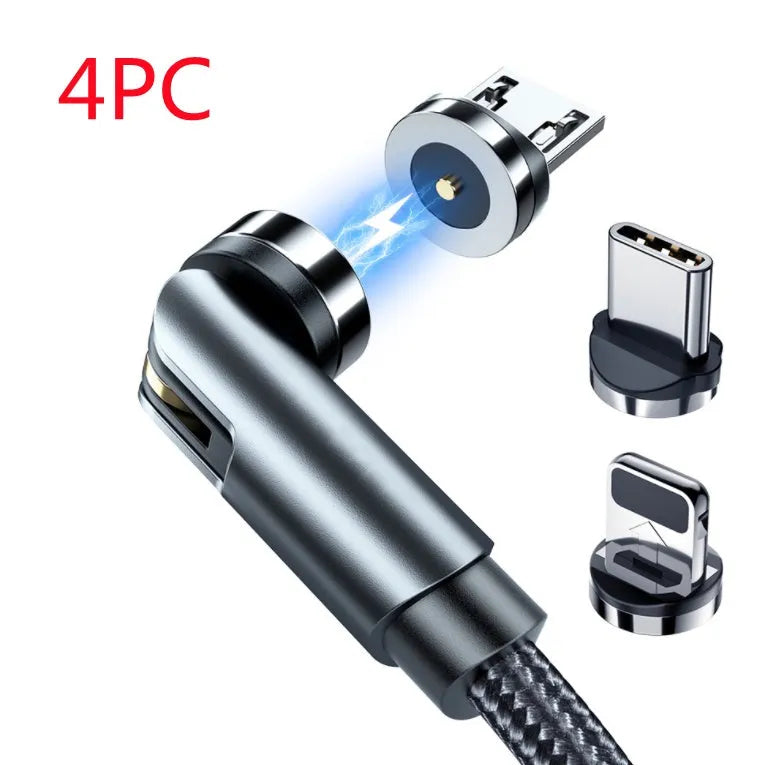 Essager rotating magnetic USB charging cable with blue LED light showing 360-degree rotation