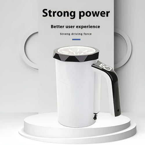 Automatic USB rechargeable dog foot washing cup with silicone scrubbers in white and blue colour.
