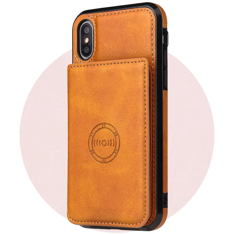 Imitation leather iPhone card wallet case in a solid colour, shown as a back cover.