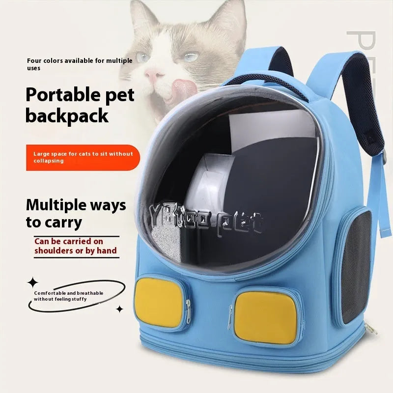 Outdoor portable cat school bag in solid colour nylon, large capacity backpack for cats up to 9kg
