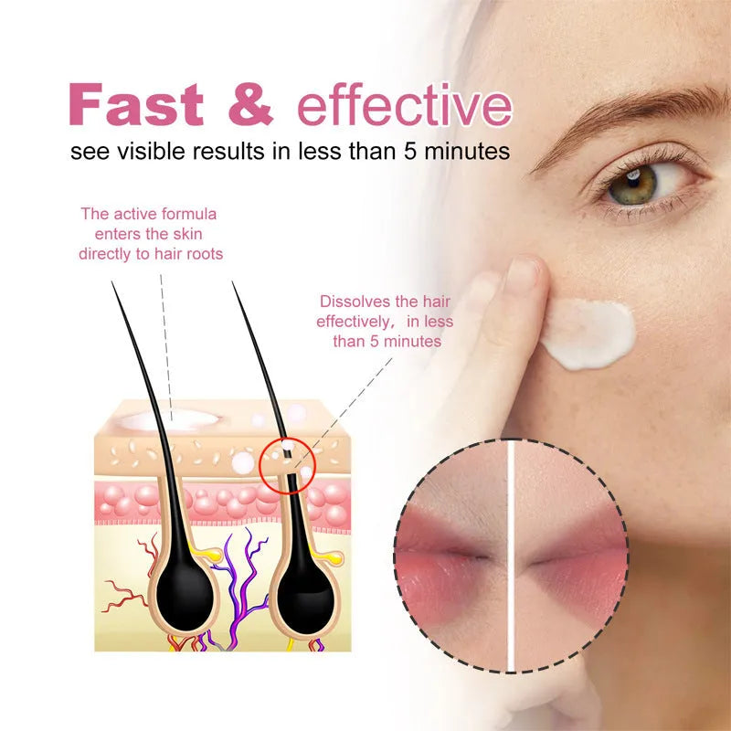 Mild depilatory cream in a tube for lip hair removal with gentle formula for all skin types