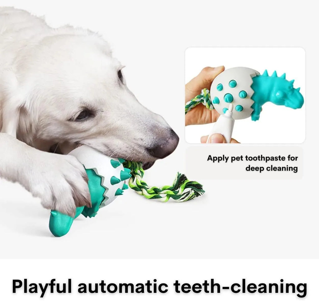 Durable blue dinosaur dog chew toy with rope for aggressive chewers