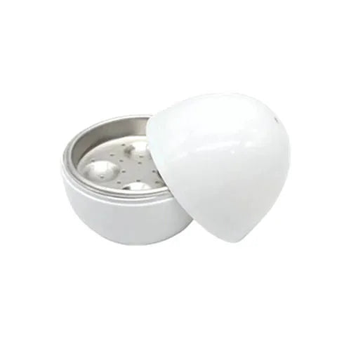 White microwave egg steamer cooker with capacity for 1-4 eggs and adjustable cooking times