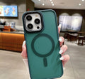 Frosted magnetic suction hard phone case for Apple iPhone 16 in dark purple colour.