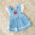 Bondi Blue strawberry print denim skirt dog clothes with traction appliqué for small dogs