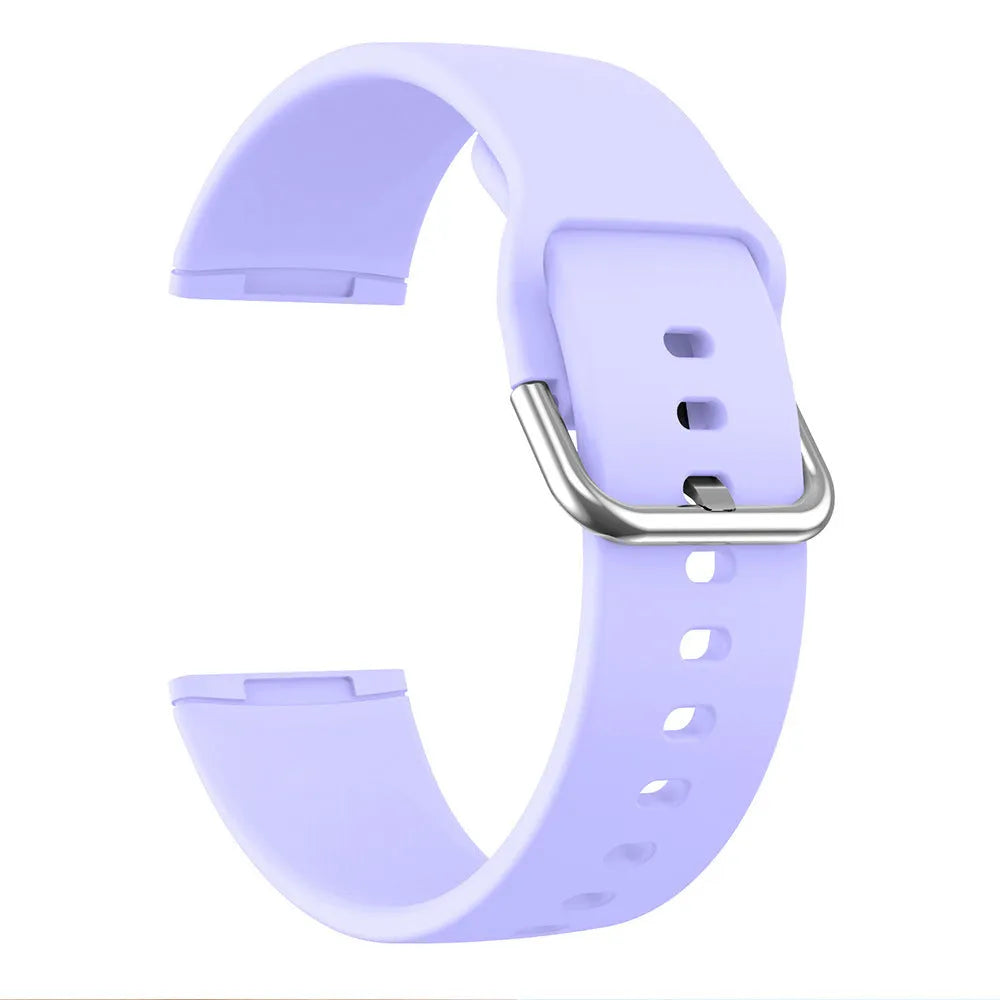 Silicone replacement strap with silver buckle for Fitbit Versa 3 and Sense 2 in multiple colour options.