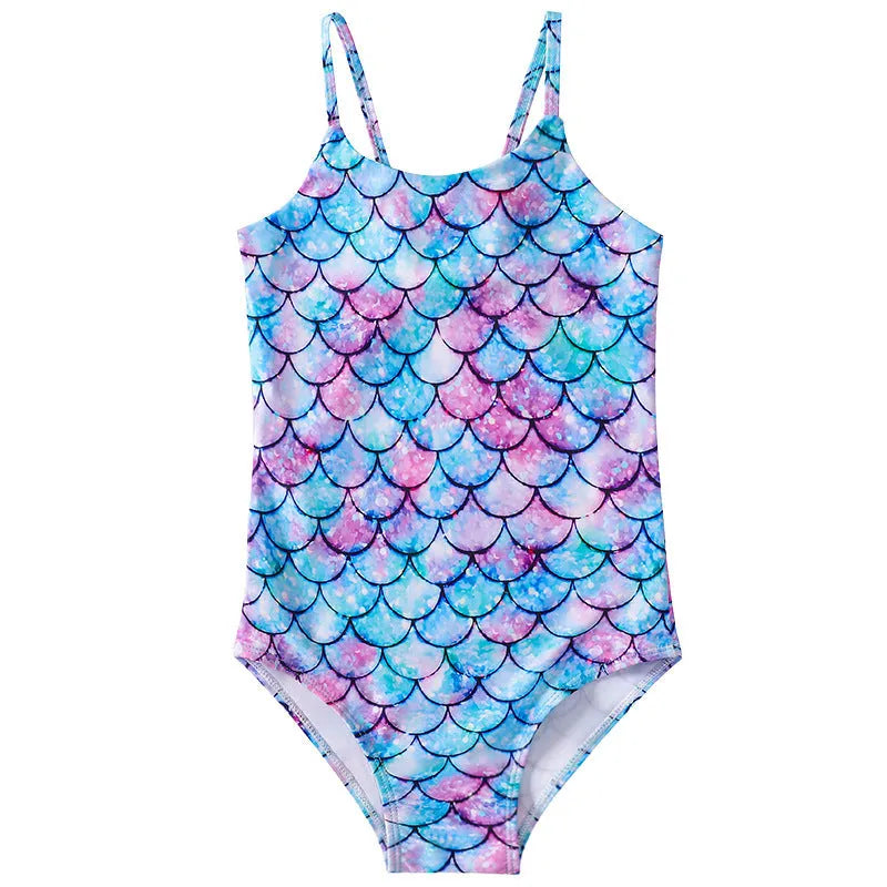 Children's mermaid style one-piece swimsuit in polyester with high elasticity, available in multiple colours and sizes 100-150cm
