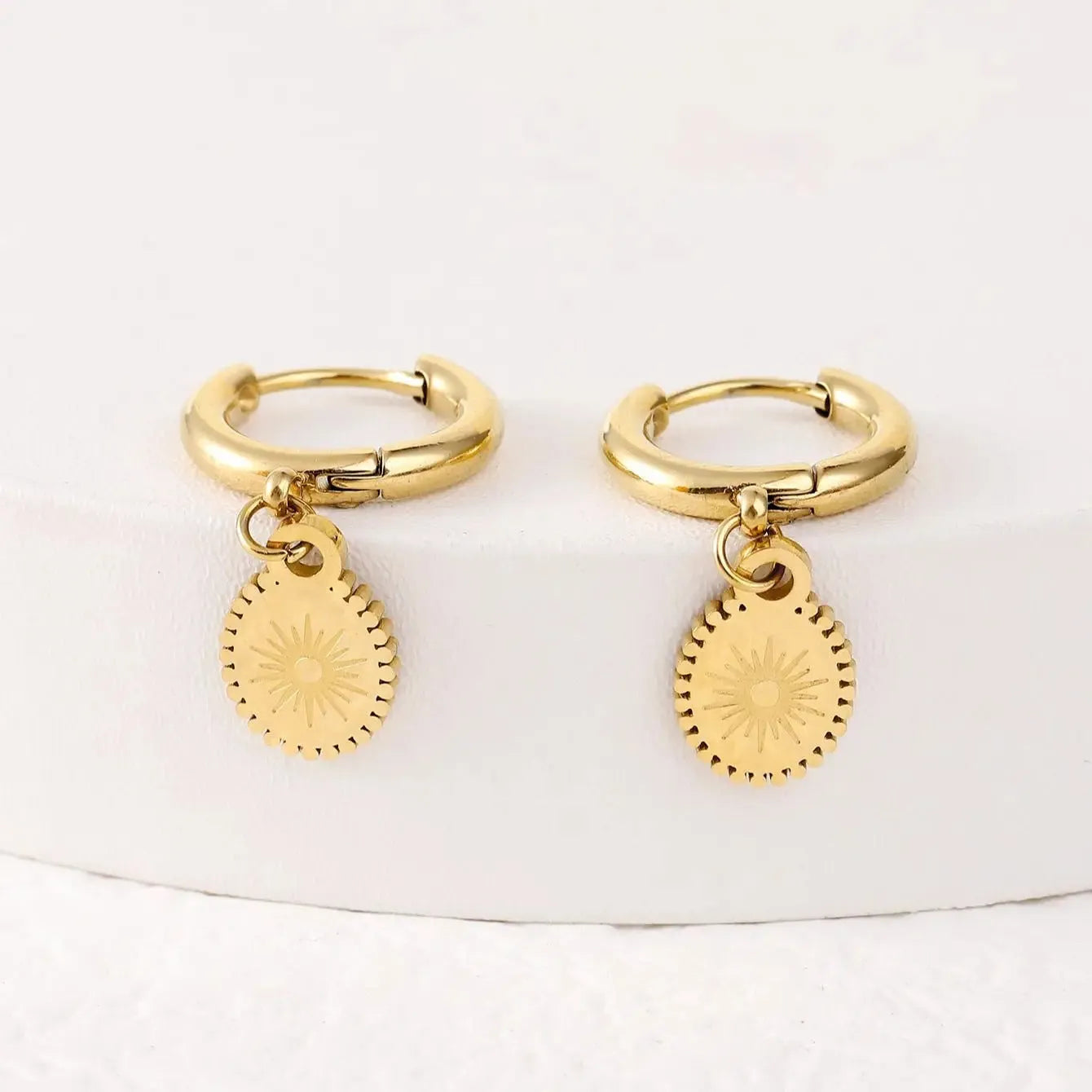Stainless steel ellipse earrings with ear button fastening, colour XY-EH005.