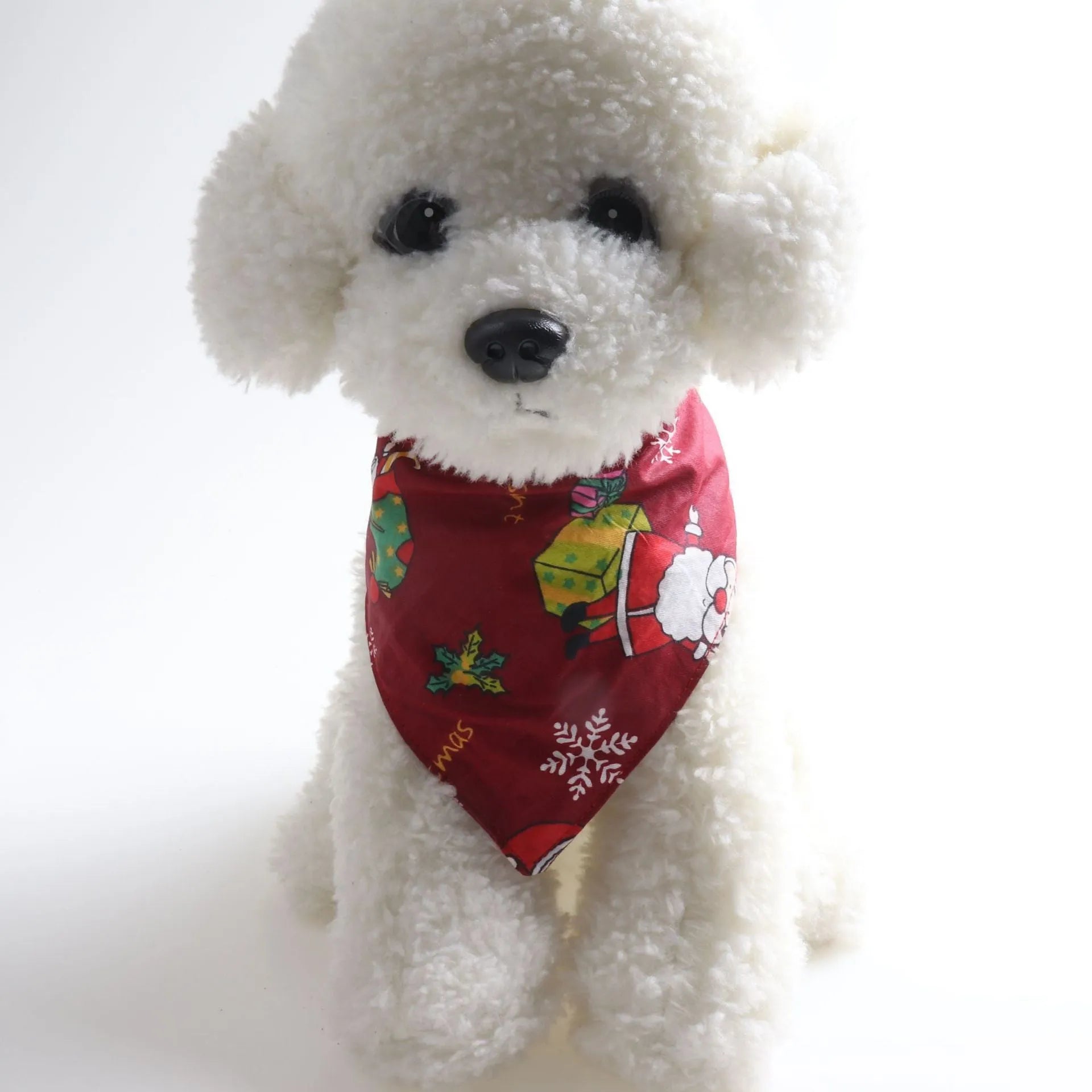 Pet bandage triangle scarf in Green Snowflake colour, cloth saliva towel and collar for dogs and cats, size S 34x34x50 cm