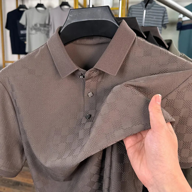 A thin Ice Silk short sleeve T-shirt with a slit hem, shown in black, green, and brown colour options.