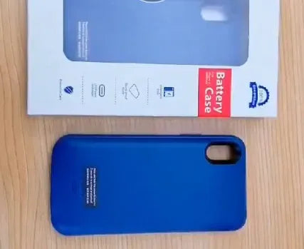 Shockproof silicone battery charger case for iPhone in black, showing integrated design.