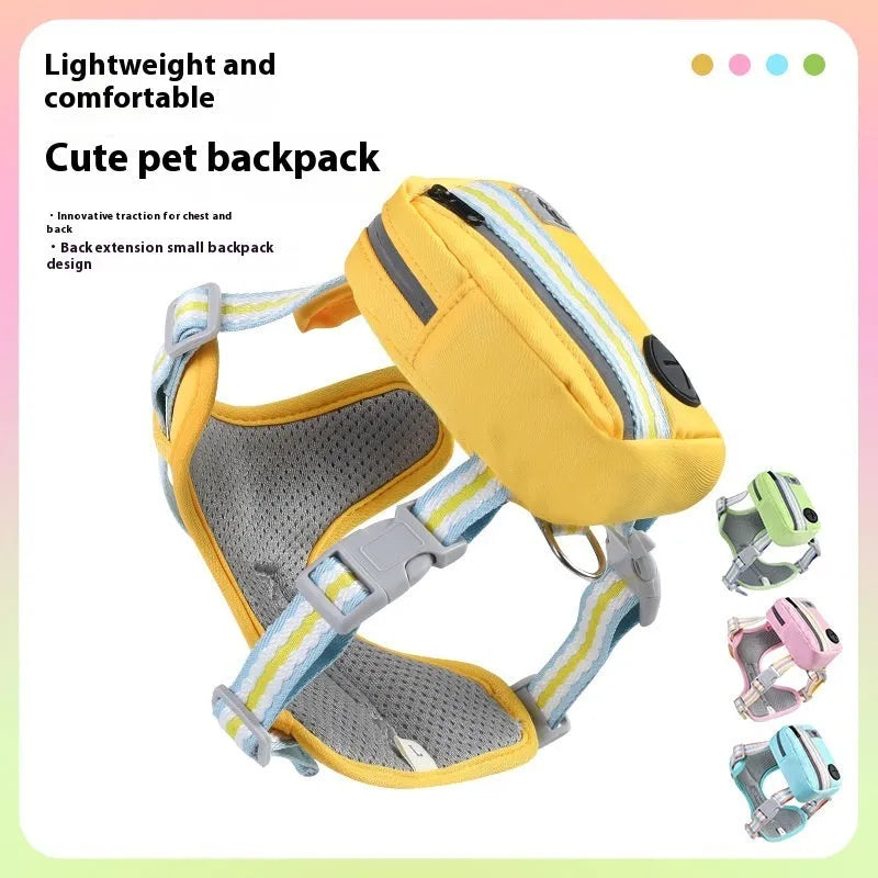 Pink anti-strangulation dog harness with 1.5m lead, showing chest strap and quick-release buckle on a dog.