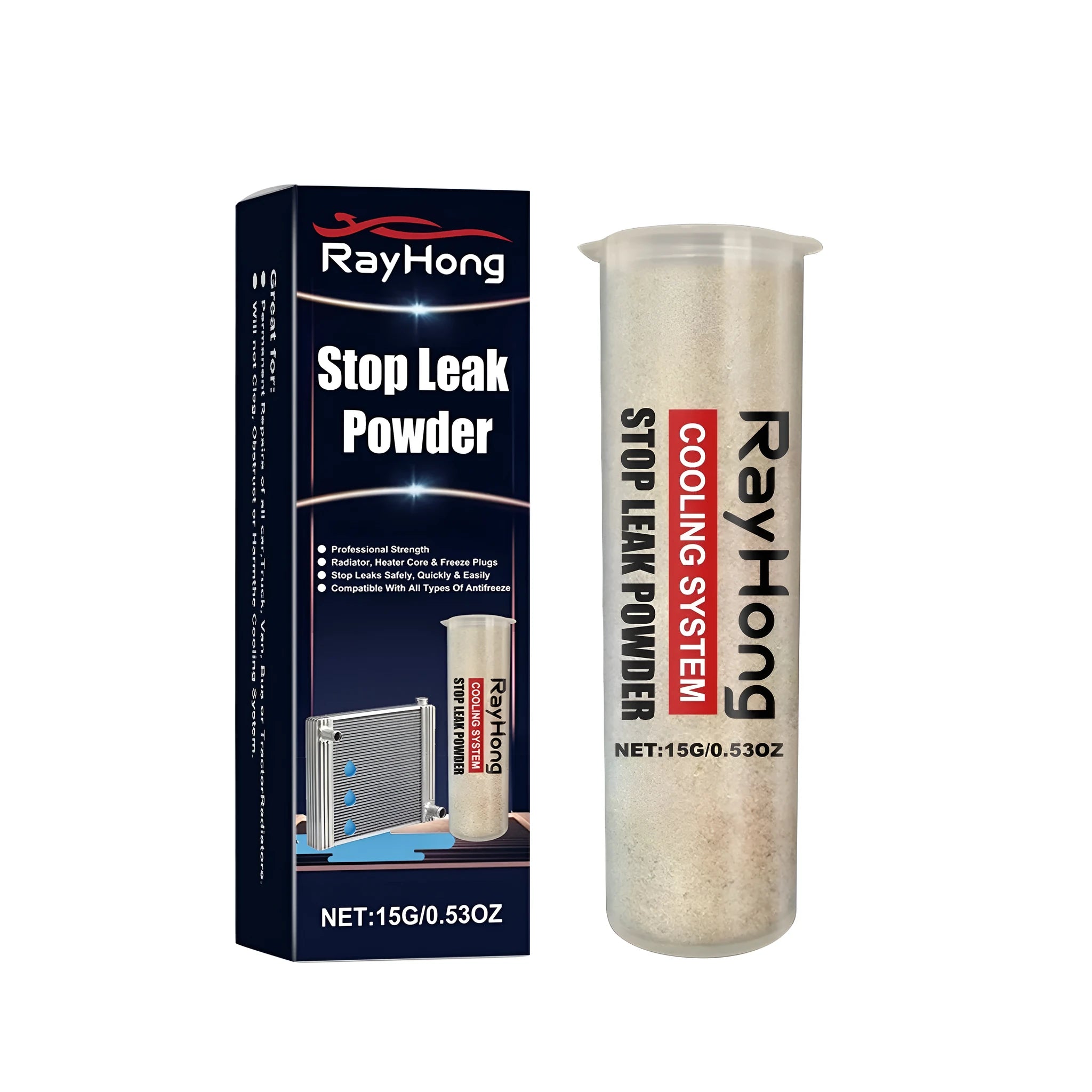 Stop leak powder sealed pack for car radiator repair measuring 2.5 by 8.8 centimetres