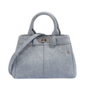 Women's soft PU commuter shoulder bag in denim blue or white with standard size and polyester lining