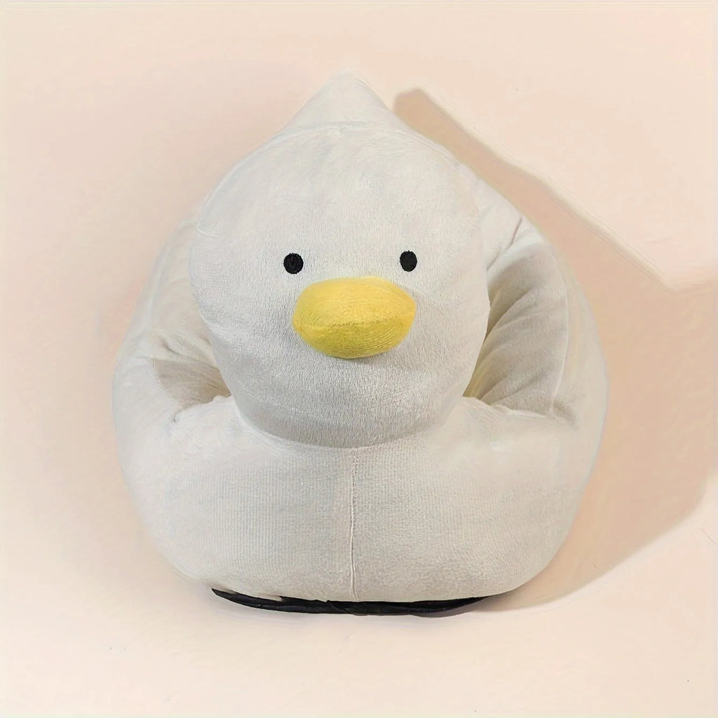 Blue duck-shaped fluffy pet bed for small dogs and cats on floor