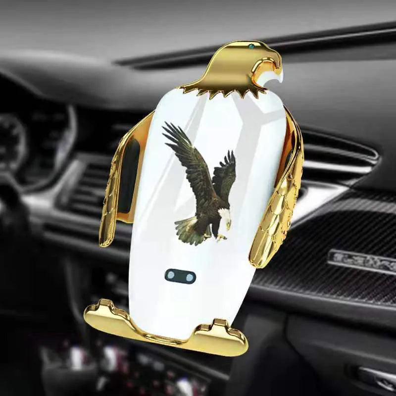 Eagle style wireless charging car phone holder with suction cup mount in black and gold