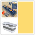Large blue flat mop with rotating head and long stainless steel handle for hard floor cleaning