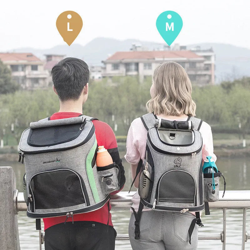 Breathable nylon pet backpack for dogs and cats up to 20 kg available in grey colour with ventilation panel