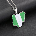 Stainless steel Africa Nigeria map pendant necklace with dripping oil finish on a white background