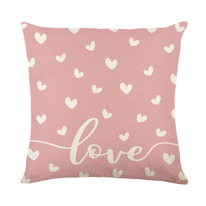 Square plaid and heart print cushion cover with zip closure, shown in red colourway.