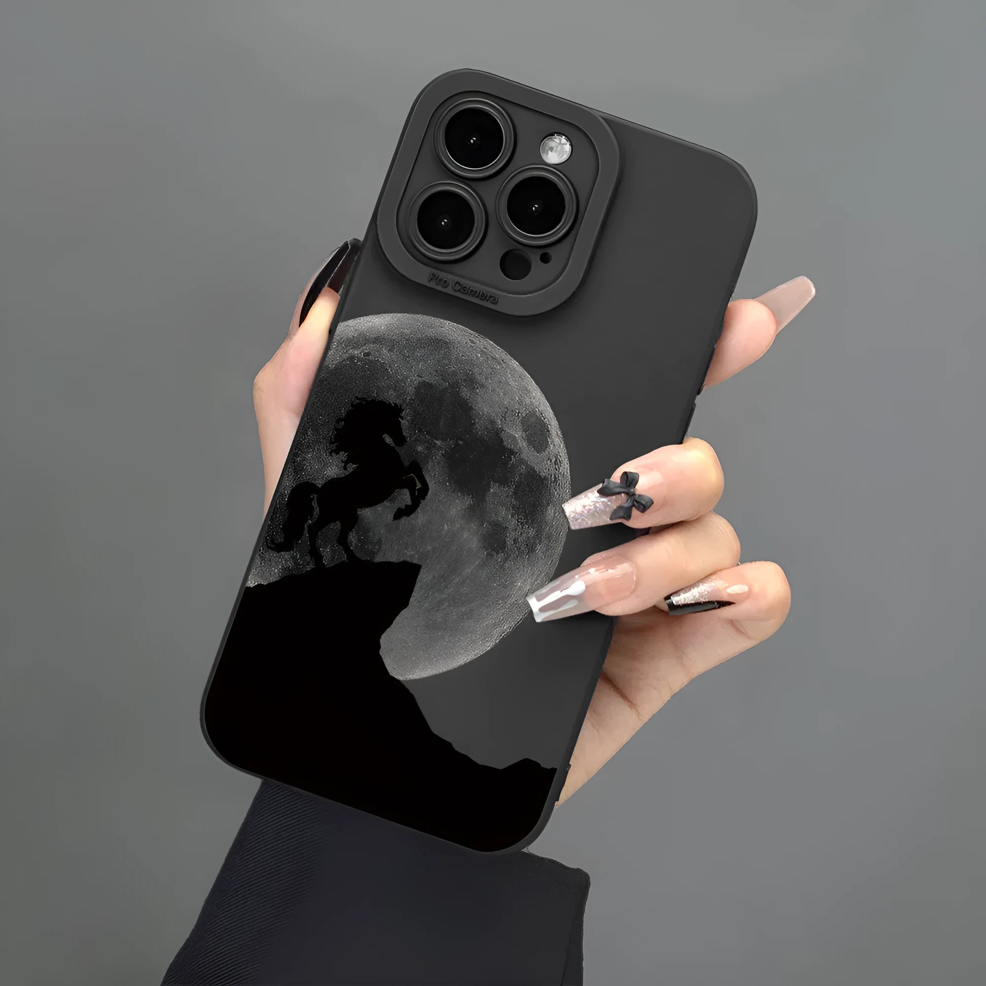 Black TPU soft phone case with monster design and all-inclusive lens cover for Apple iPhone