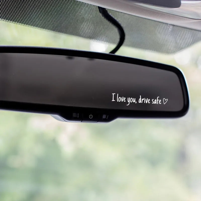 Safe driving waterproof vinyl bumper sticker with love pattern in silver colour on car rearview mirror