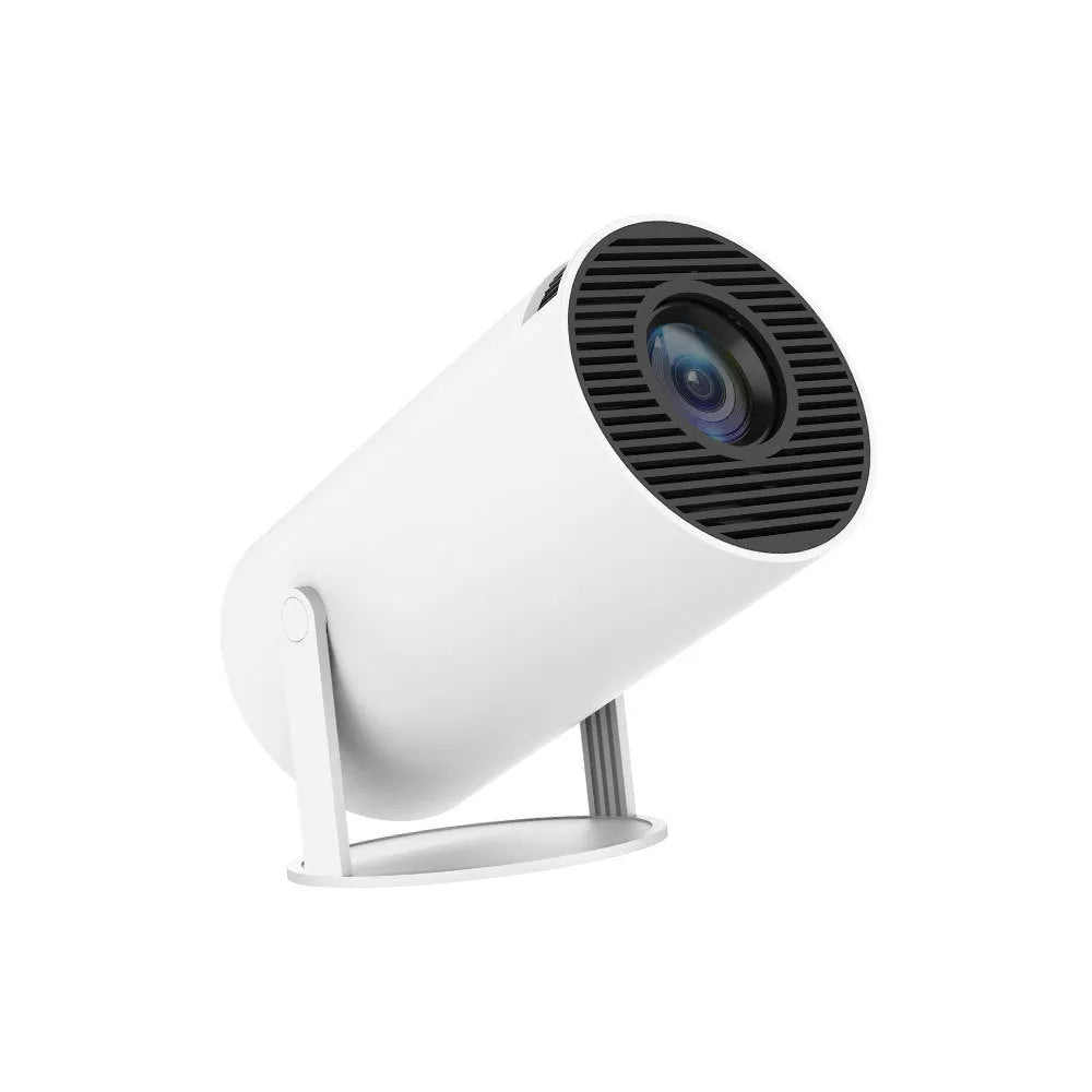 White portable overhead projector with overseas Android support, 720p HD, 120 lumens, and UK plug option