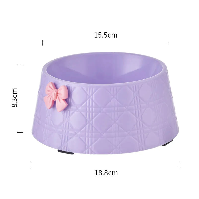Diamond pattern pet feeding bowl with bowknot decoration in multiple colour options for dogs and cats