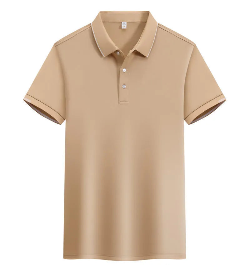 Men's cotton blend short sleeve polo shirt in loose fit with single-side colour collar lapel
