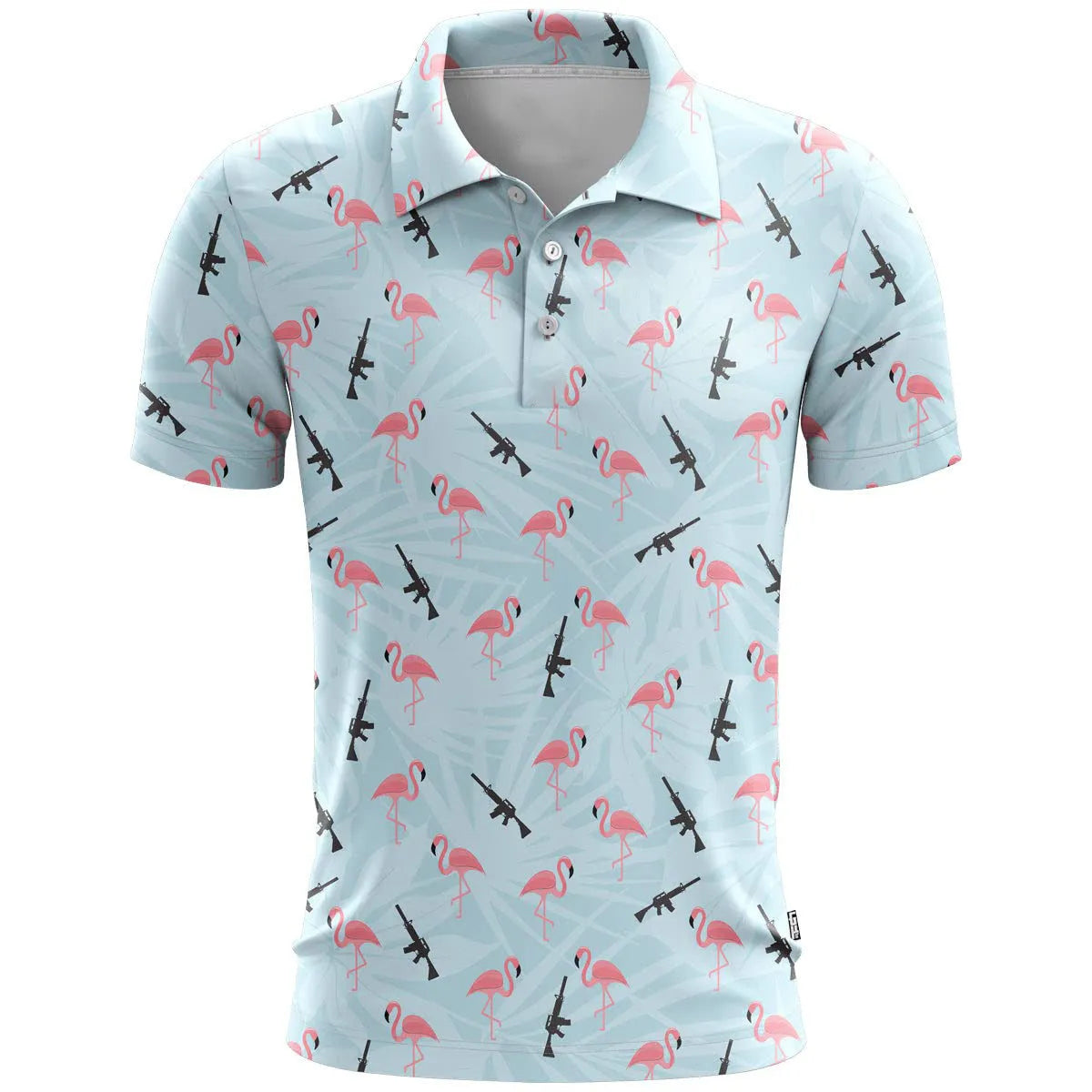 Man's loose-fit short sleeve sports t-shirt in lightweight birdseye polyester fabric on a hanger.