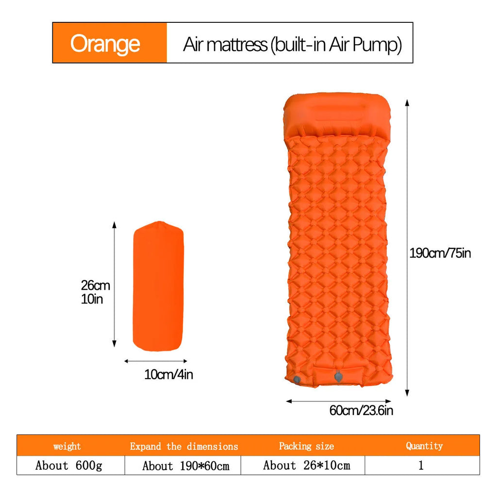 Outdoor single diamond TPU inflatable mattress 190x60x5cm with foot pillow in Army Green on grass