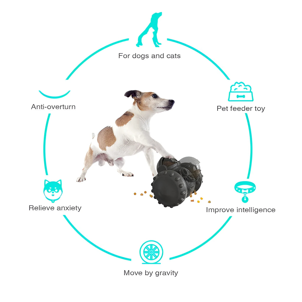 Interactive Dog Treat Leaking Toy puzzle tumbler slow dispenser for small large dogs, black colour with treat inside