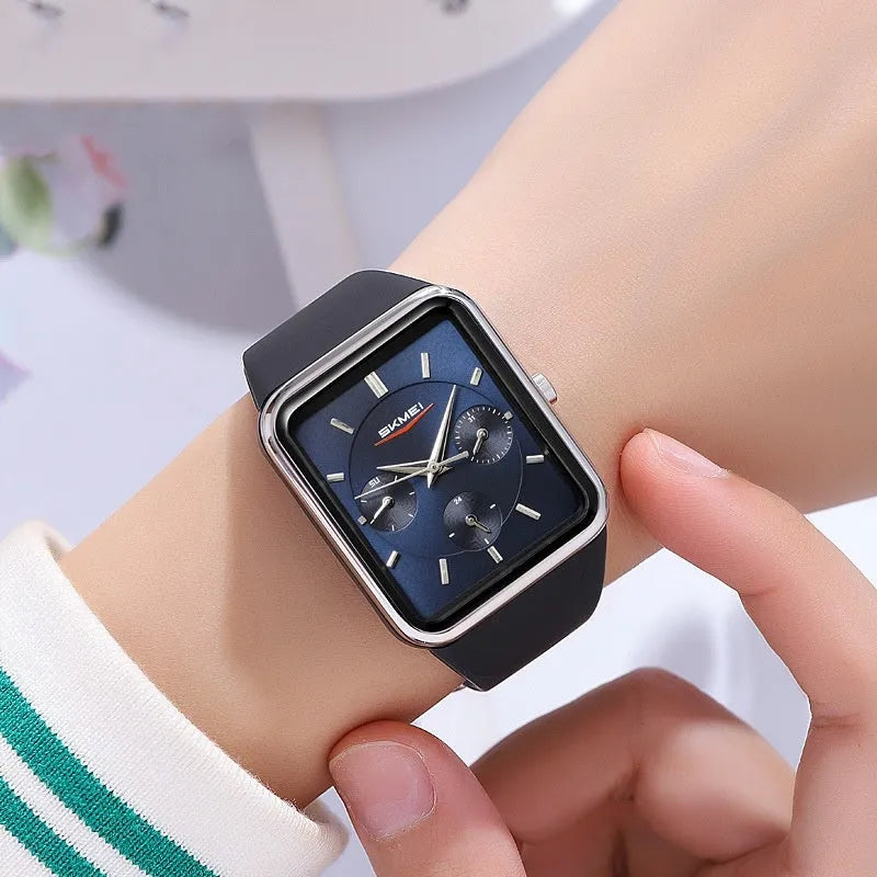 Square silicone waterproof digital watch for girls with multi-functional display in various colour options