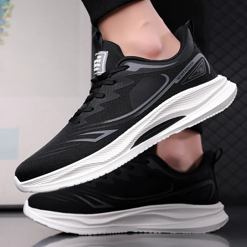 Men's low-top casual shoes in a gray green colour with a woven mesh upper and rubber sole.