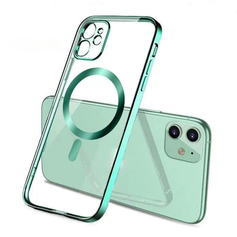 Magnetic suction electroplated phone case for Apple iPhone in solid colours