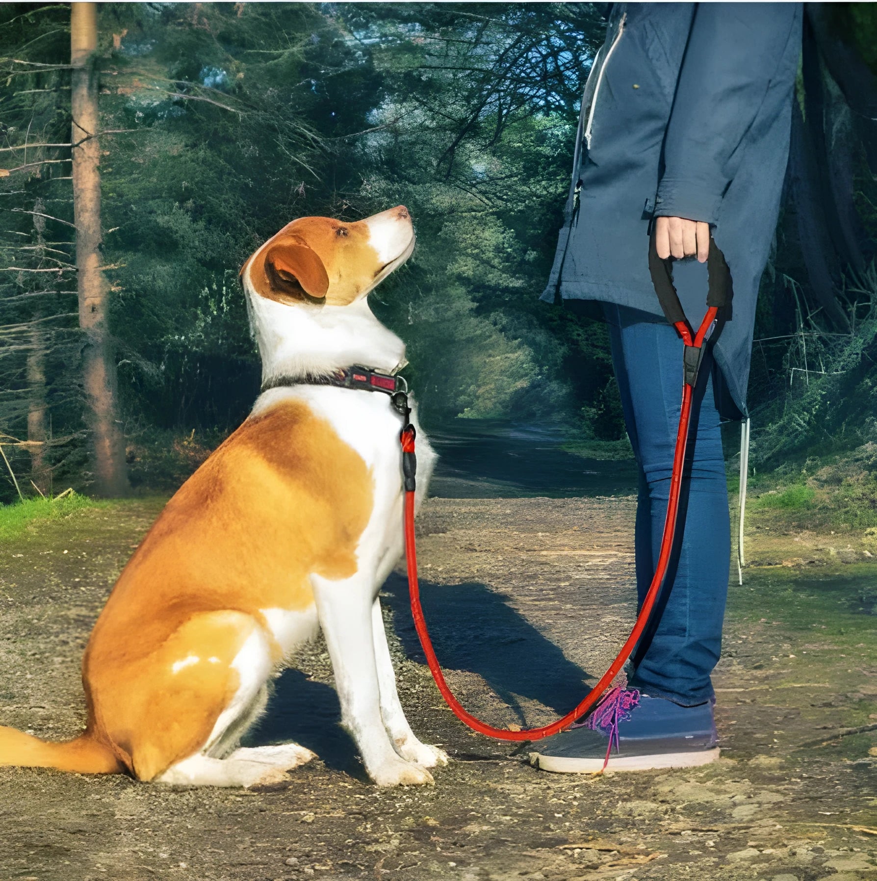 Reflective nylon dog leash 1.5m with black foam handle and zinc alloy hook on a black background