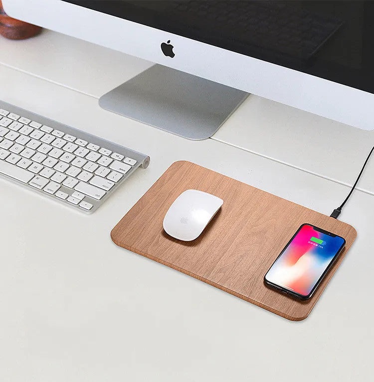 5W wooden wireless charger with ABS and PU leather surface, Qi 1.1 compliant, black finish