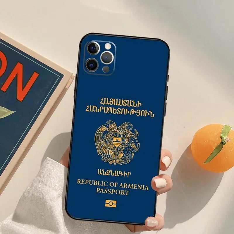 Personalised Armenian flag TPU soft shell phone case for iPhone 14 series with black base and custom colour accents