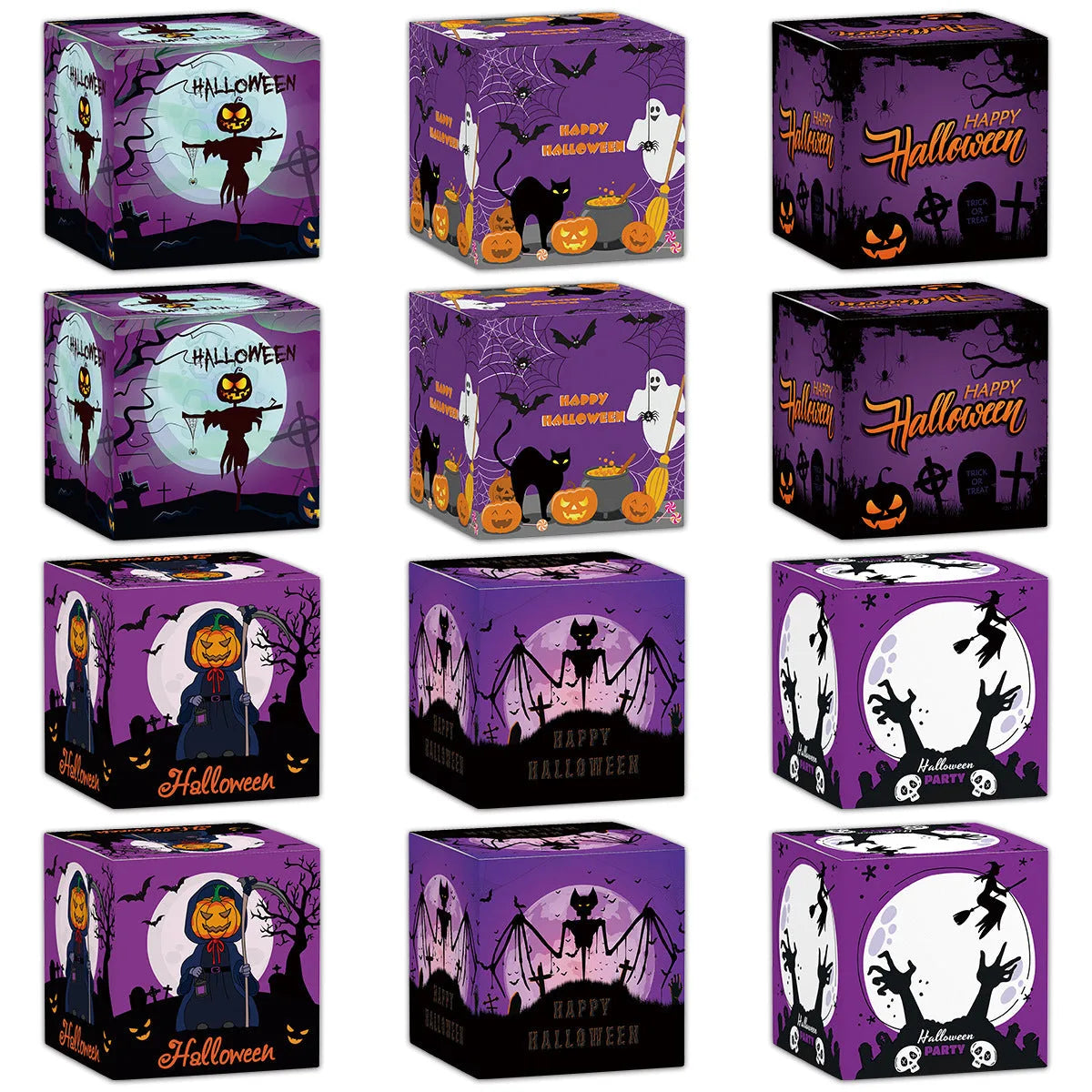 Halloween paper box set of 6 pieces for candy snack packaging in assorted styles